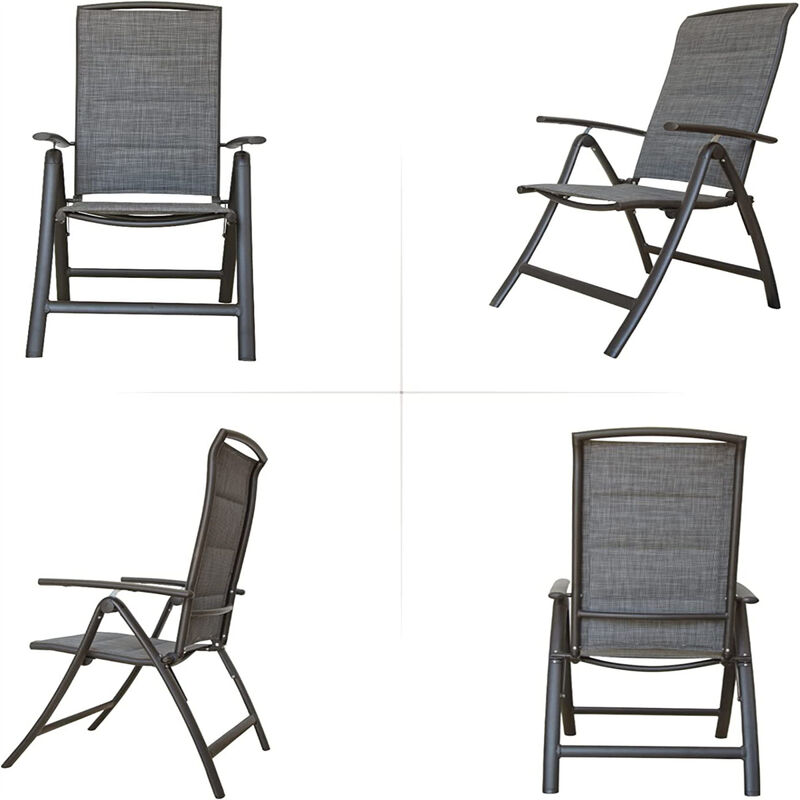 Folding Patio Chairs Set of 2, Aluminium Frame Reclining Sling Lawn Chairs with Adjustable High Backrest, Patio Dining Chairs for Outdoor, Camping, Porch (Double-Layered Textilene Fabric, 2 Chairs)
