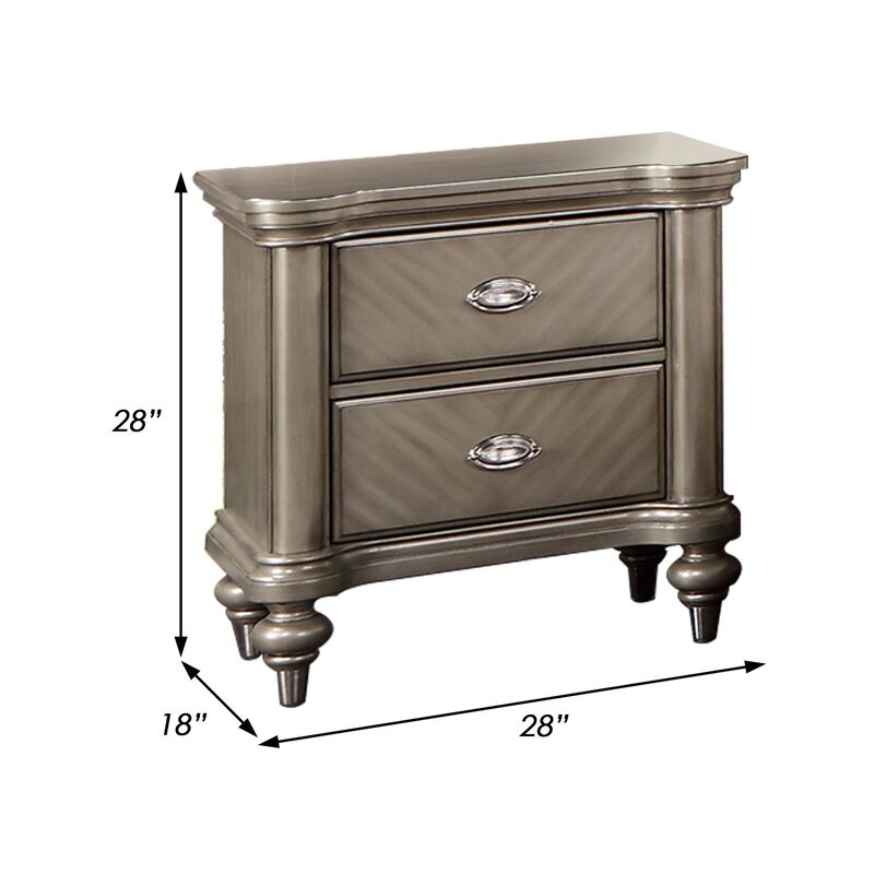 Ada 28 Inch Classic Rustic 2 Drawer Nightstand, Chevron Design, Brown - Benzara