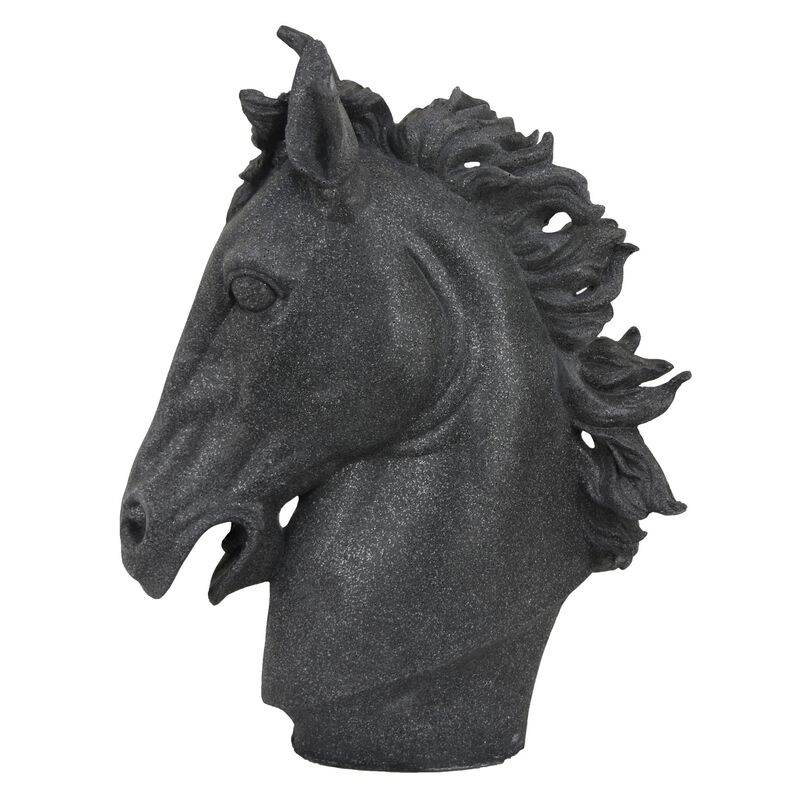 Ellena Horse Head Accent Bust, Highly Detailed Black Resin, 25 Inch - Benzara