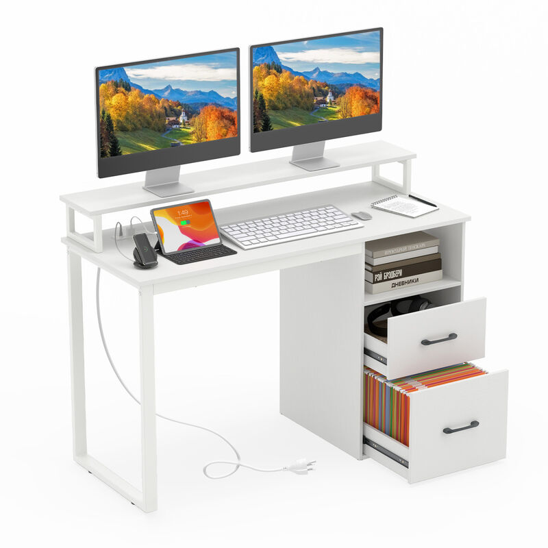 Computer Desk with Power Outlets and File Drawer for Office and Study image number 3