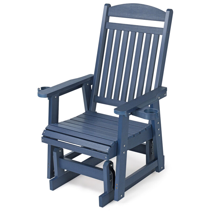 Poly Lumber Patio Glider for One Person, Ergonomic Deep Seat and High Backrest, with Removable Cup Holders, Wood-Like Pattern, Heavy Duty 700 LBS, for Outdoor Patio Garden Yard image number 0