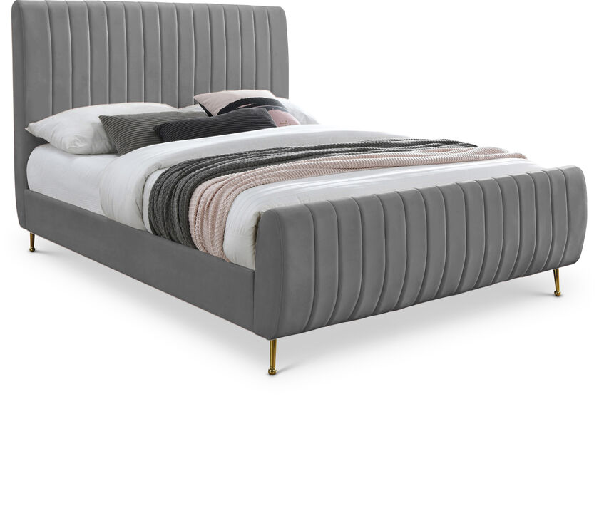 Meridian Furniture Zara Grey Velvet King Bed