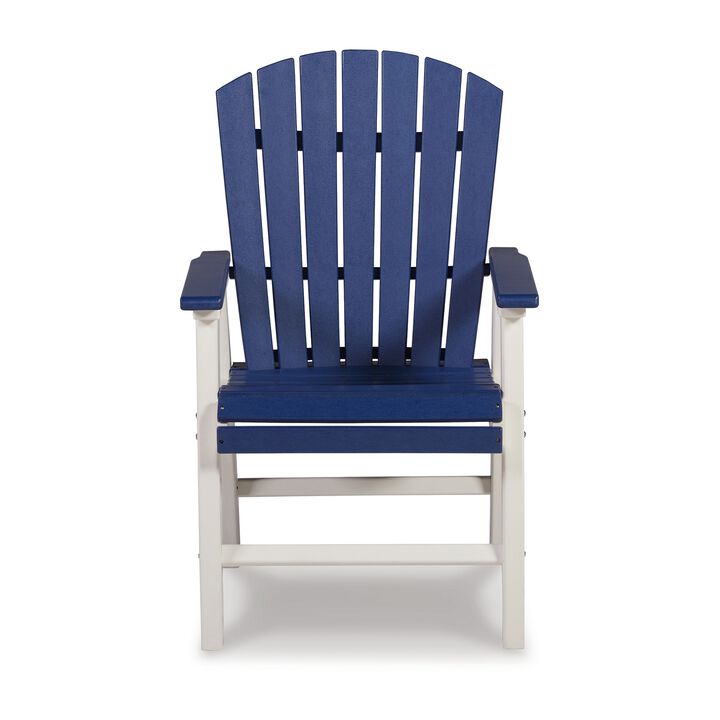 27 Inch Outdoor Dining Armchair Set of 2, Outdoor Slatted, Blue, White - Benzara