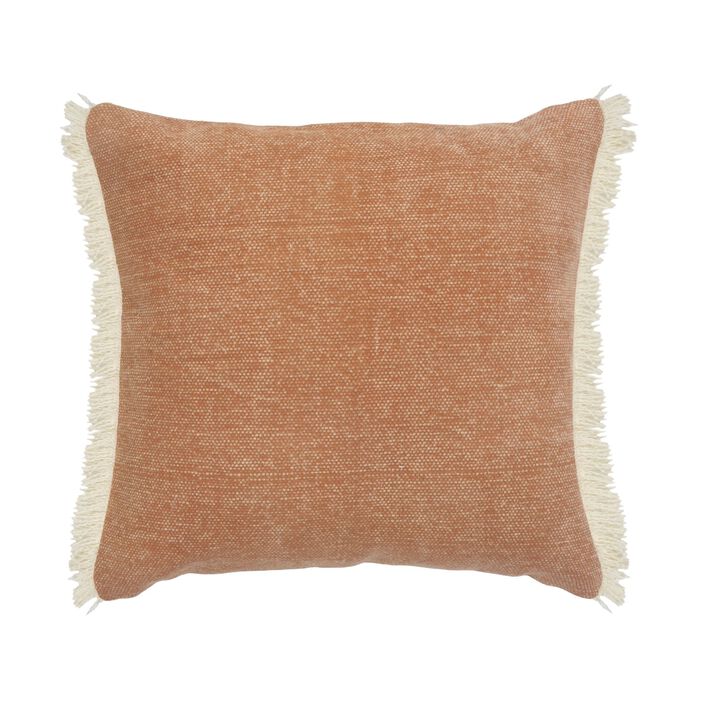 20" Caramel Brown and White Coated Fringed Square Throw Pillow