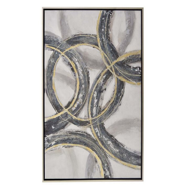 36 x 47 Inch Modern Wall Oil Painting, Framed Canvas, Abstract Gray Gold - Benzara