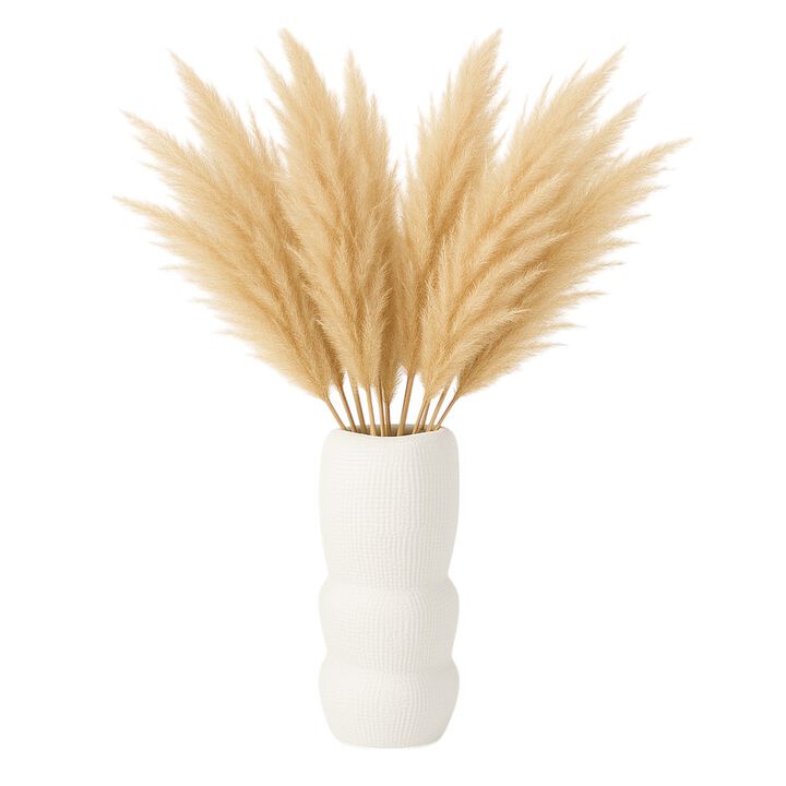 Cer, 12" Waffle Texture Organic Vase, White