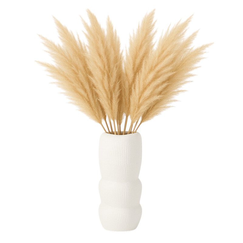 Cer, 12" Waffle Texture Organic Vase, White image number 1