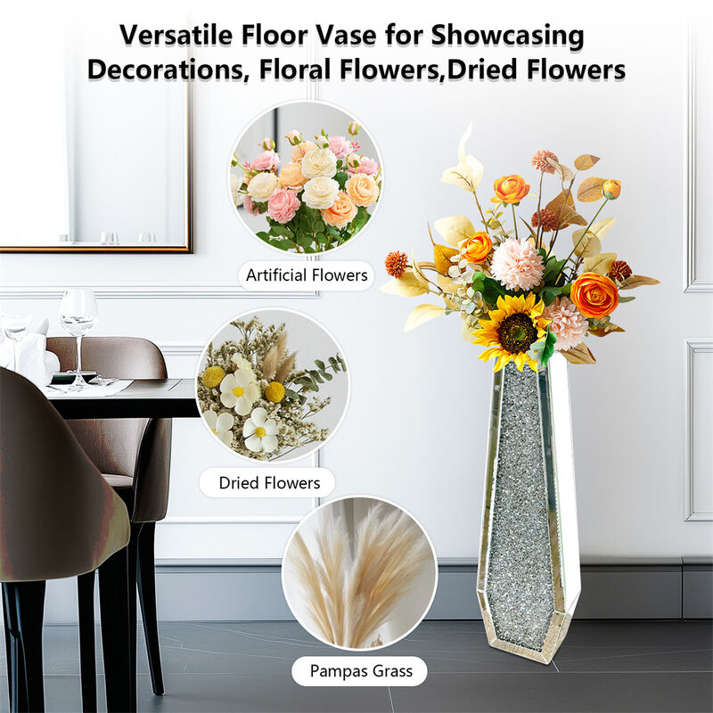 Tall Crushed Diamond Floor Vase Luxury Container for Dried Flower Arrangements image number 6