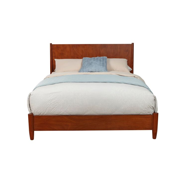 California King Platform Bed with Panel Headboard, Cherry Brown - Benzara