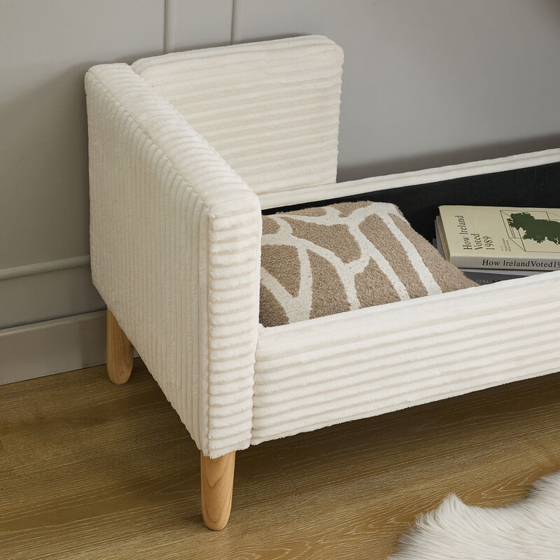 Merax Corduroy Storage Soft Bench with Armrests