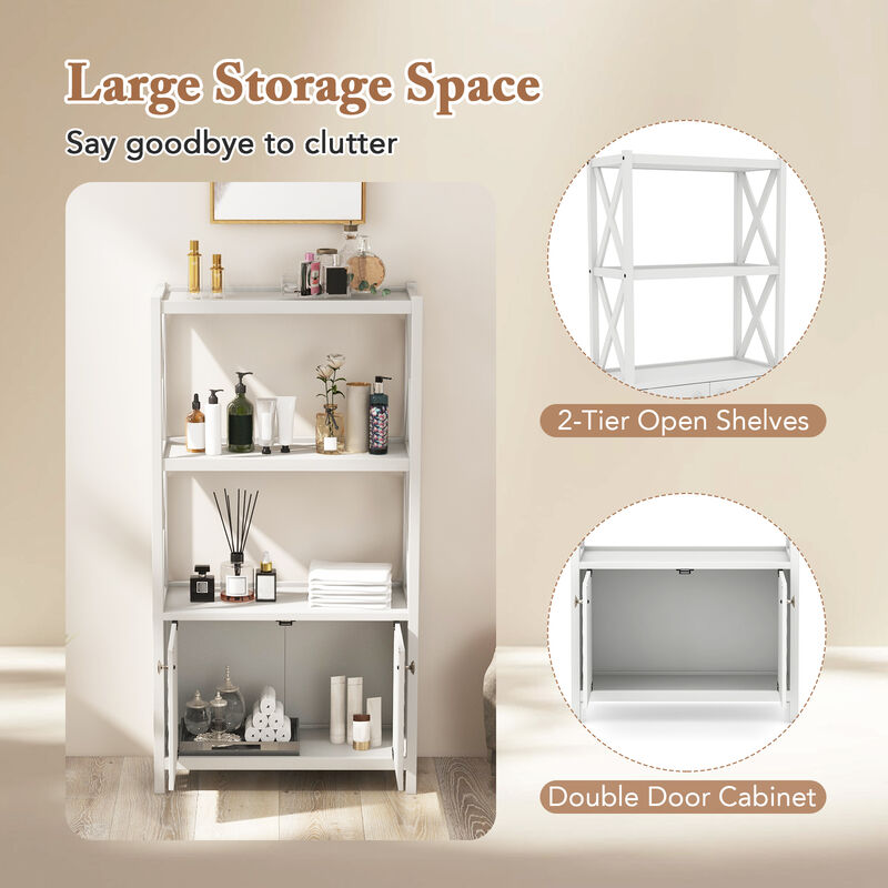 Bathroom Storage Cabinet with Open Shelves and Double Doors