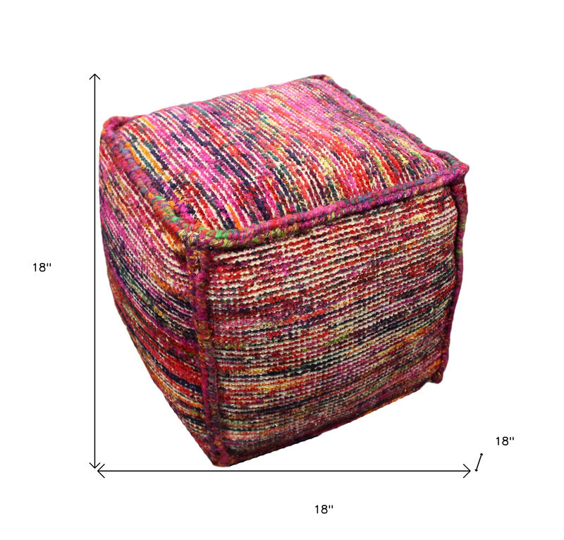 Hivvago 18 Inch Pink Wool Cube Pouf Ottoman