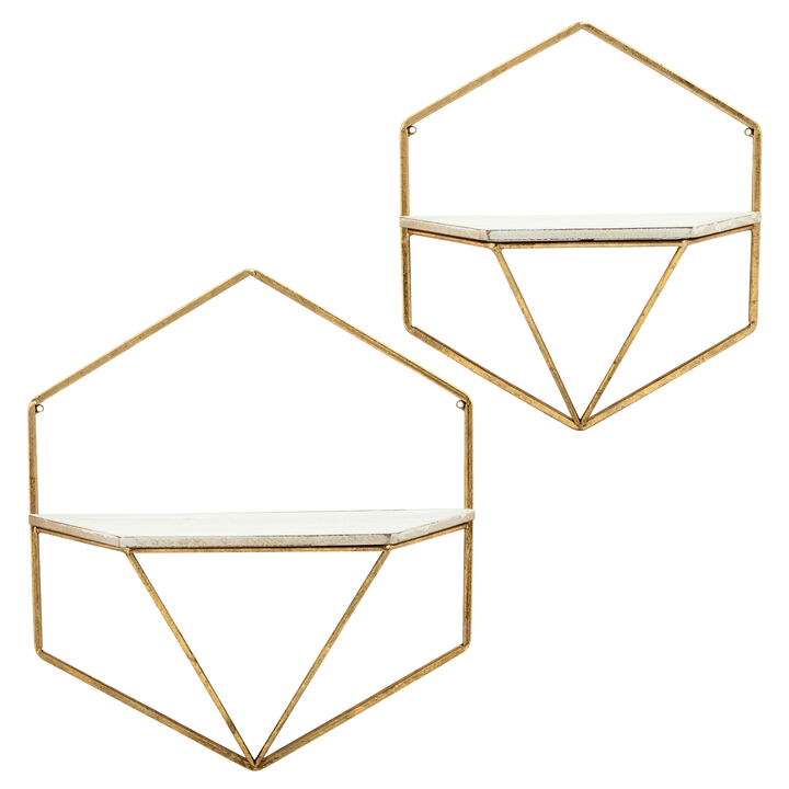 S/2 Metal/Wood Hexagon Shelves