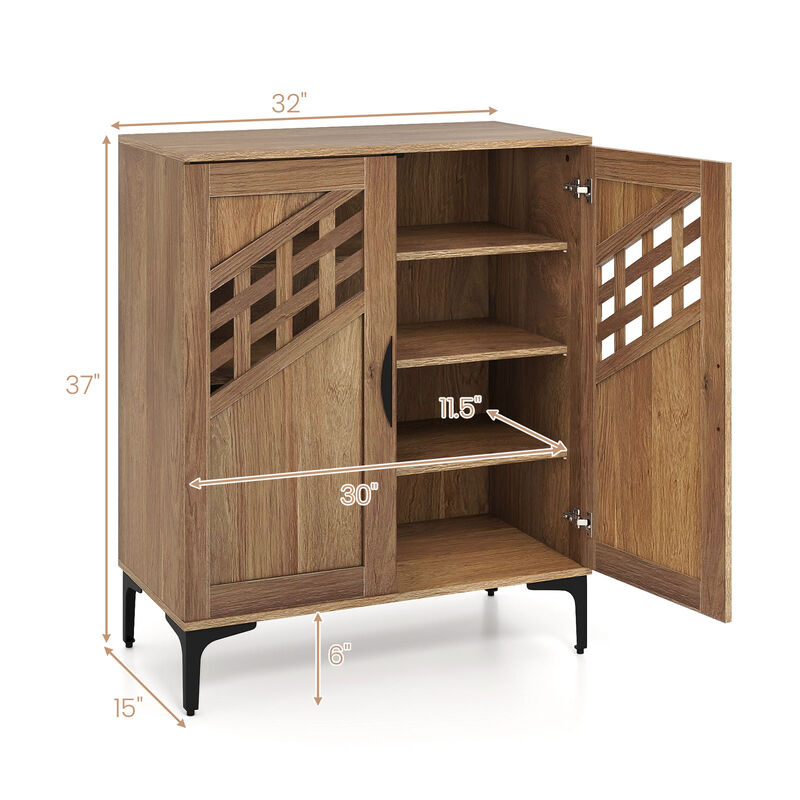 Farmhouse 4-Tier Shoe Storage Cabinet with Metal Legs and Removable Shelves - Walnut & White image number 2