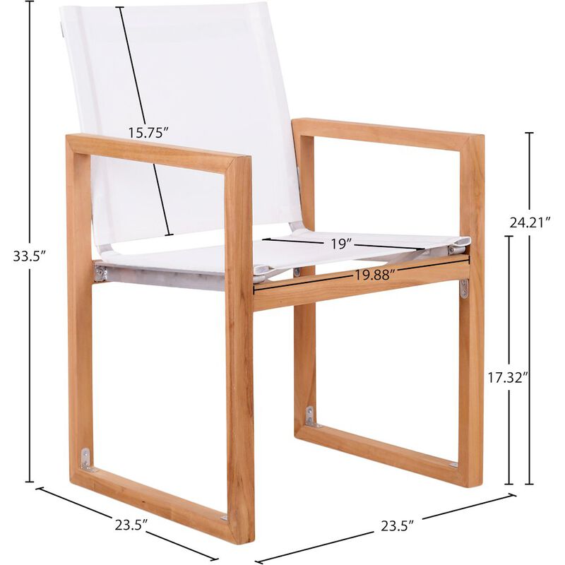 Meridian Furniture Tulum Off White Water Resistant Fabric Outdoor Patio Dining Arm Chair