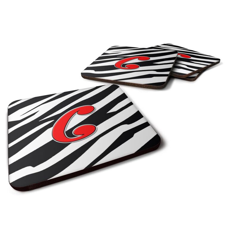 Caroline's Treasures CJ1024-CFC Monogram-Zebra Red Foam Coasters (Set of 4), Initial Letter C, 3.5 H x 3.5 W, Multicolor
