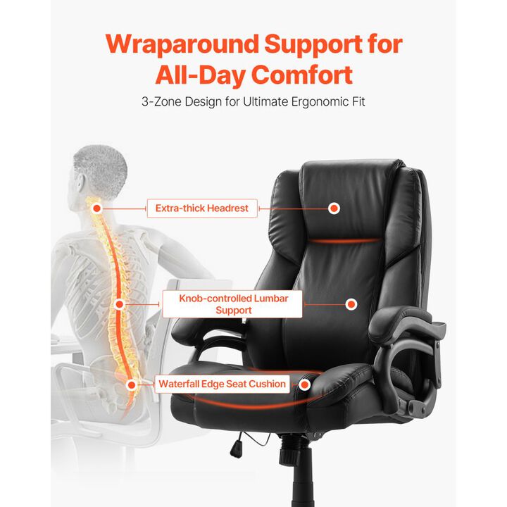 Executive Office Chair High Back PU Leather Ergonomic Adjustable Lumbar Support