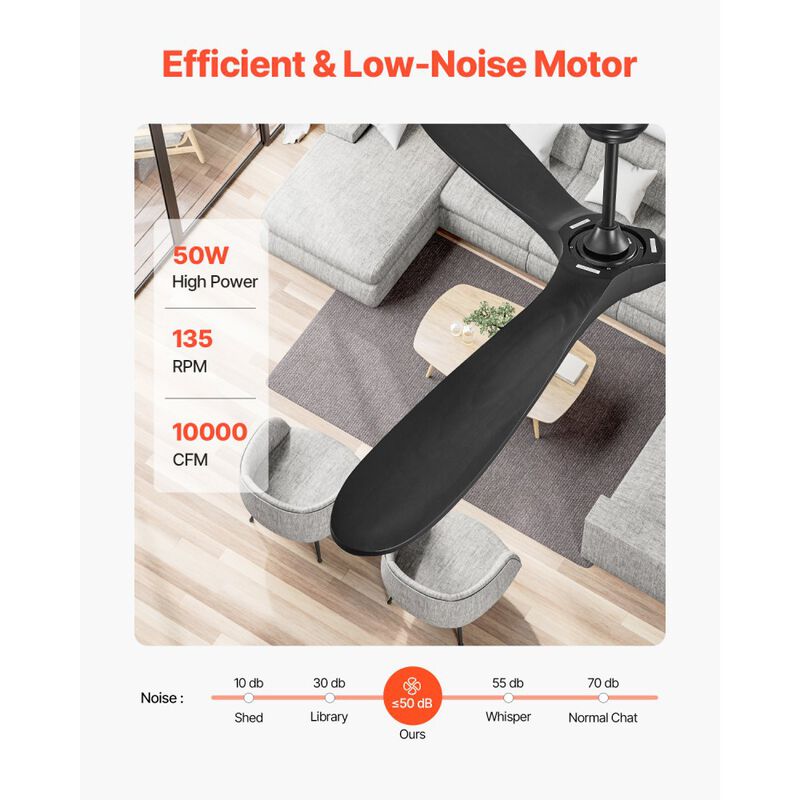 Modern 72 Inch Ceiling Fan without Light with Remote Control 6 Speeds image number 5