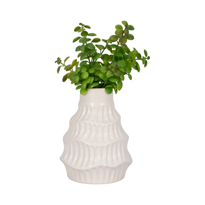 Cer, 6" Wavy Vase, White