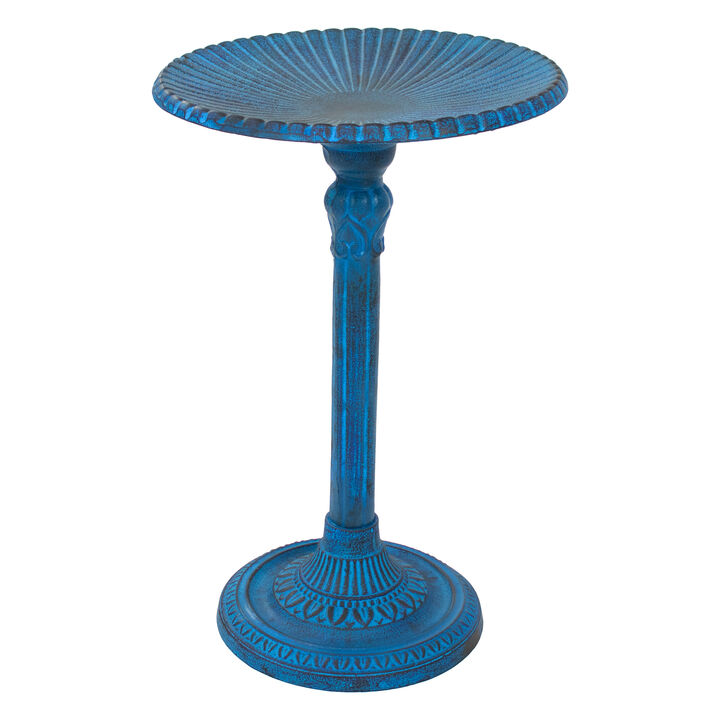 Sunnydaze Art Deco Sunburst Metal Bird Bath - Blue Patina - 14 in