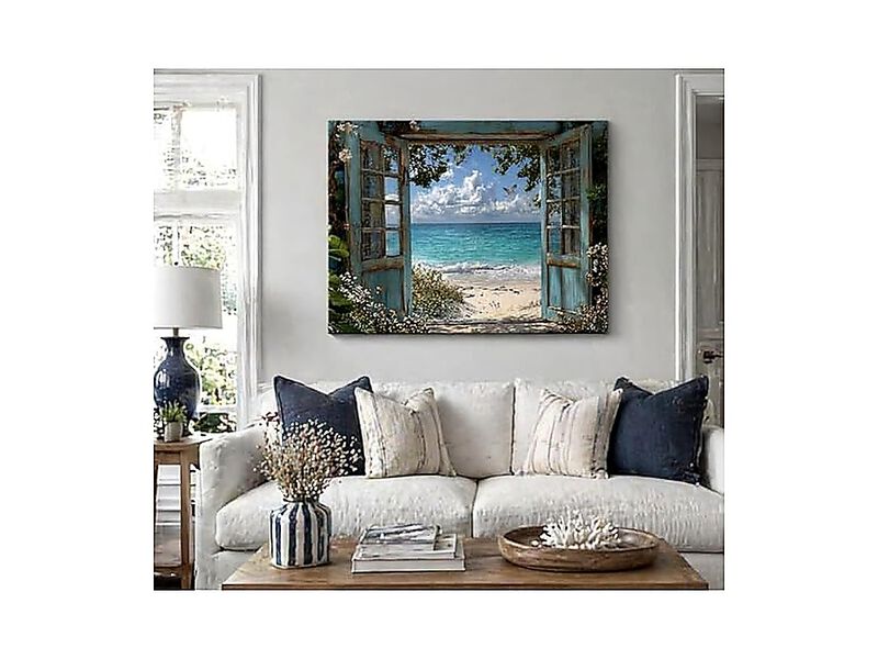 Coastal Beach Window View Wall Art Ocean Seascape Canvas Tropical Seashore Room image number 2