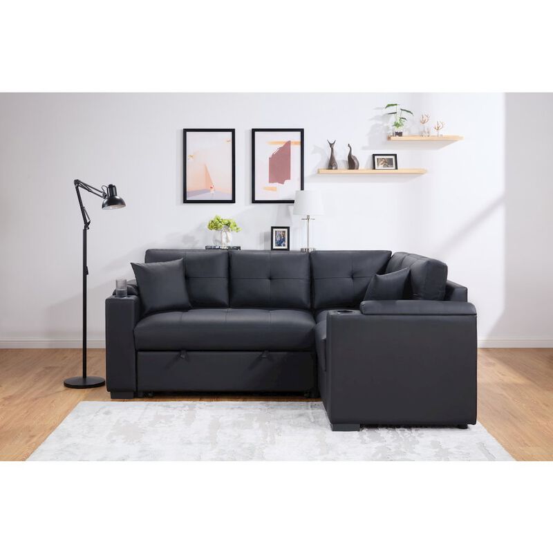 Lilola Home 84.5W Black PVC Fabric Sleeper Sectional