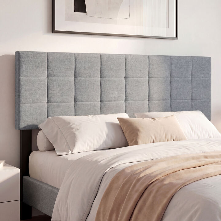 Queen and Full Size Quilted Grid Headboard with Upholstered Linen Fabric