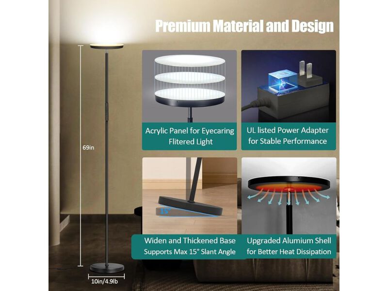 Super Bright LED Torchiere Floor Lamp Dimmable Remote for Living Room image number 2