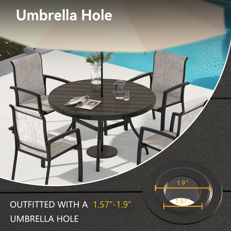 40.6" Outdoor Round Patio Dining Table for 4-6 People, All Weather Metal Dining Table with Umbrella Hole image number 3