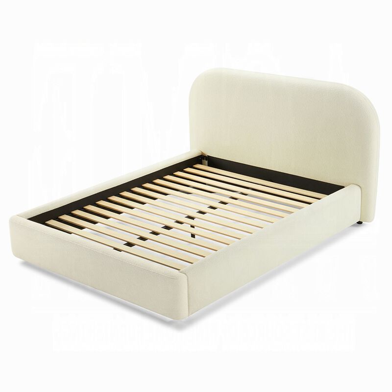 Ardie Full Bed, Low Profile Footboard, Plush Beige Upholstered Panel - Benzara