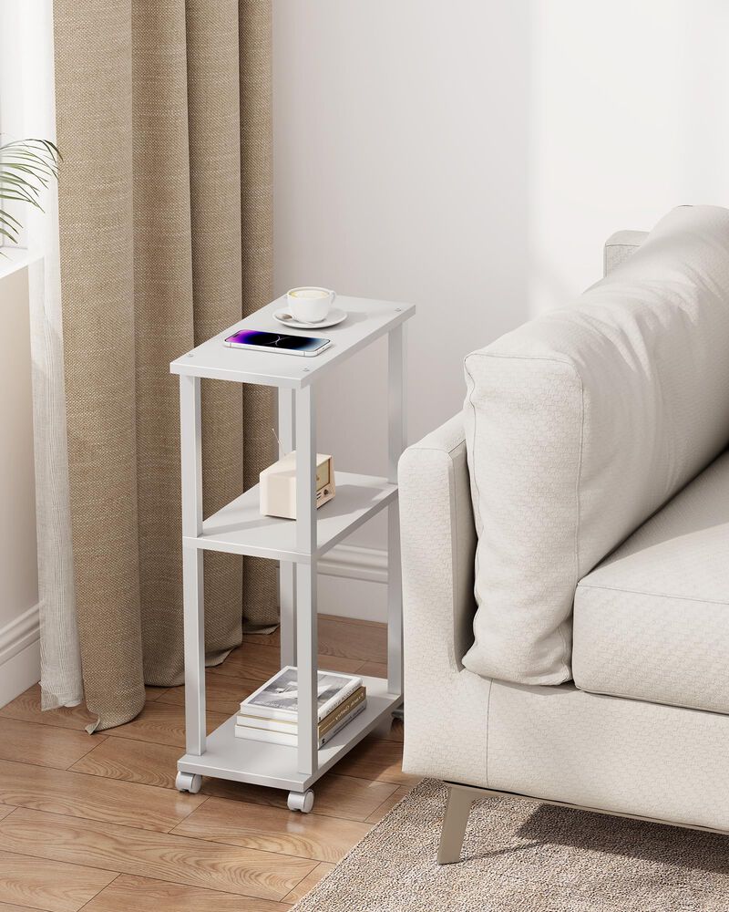 TUTOTAK Small Side Table, Narrow End Table, Bedside Table, Set of 2, Couch Side Table with Wheels for Living Room or Bedroom, Wh