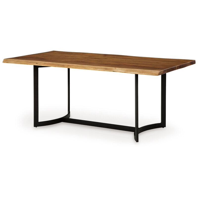 Dinno Dining Table, Live Edge Design, Light Brown Acacia Wood, 72 Inch - Benzara