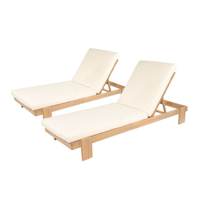Christopher Knight Home Ginger Patio Adjustable Acacia Wood Chaise Lounge with Water-Resisiant Cushions (Set of 2) image number 0