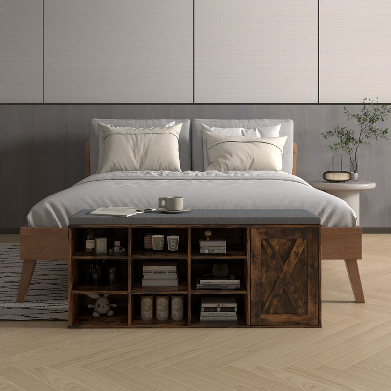 9-cube Shoe Bench with Adjustable Shelves and Removable Padded Cushion