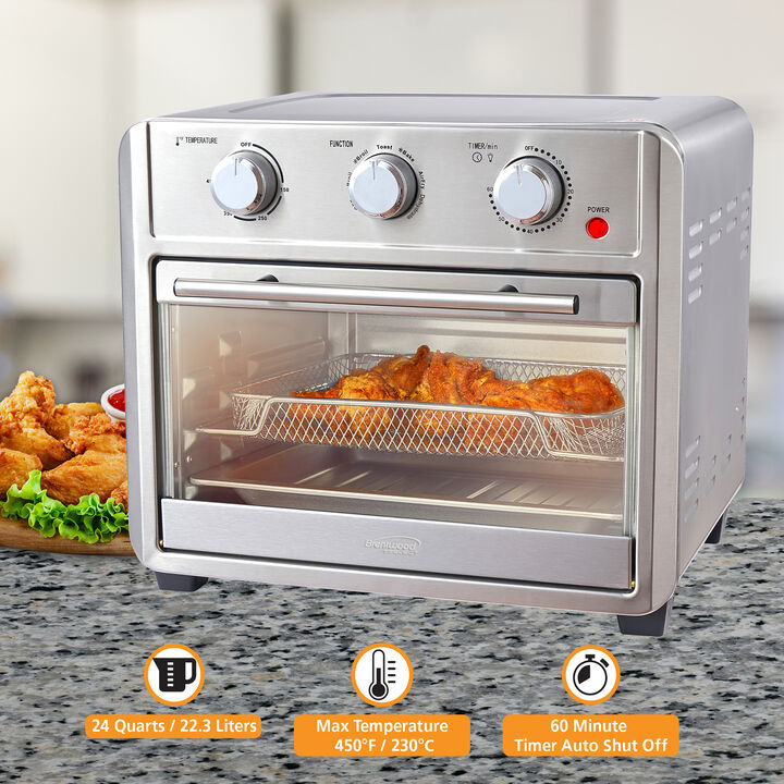 Brentwood 1700w 24 Quart Stainless Steel Convection Air Fryer Toaster Oven