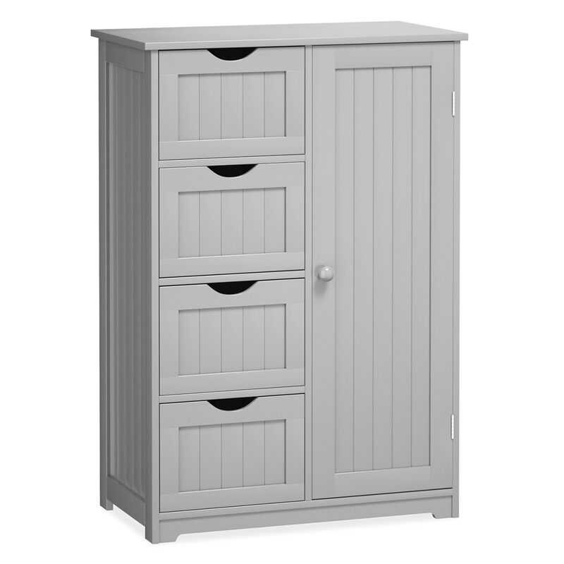 Costway Wooden 4 Drawer Bathroom Cabinet Storage Cupboard 2 Shelves Free Standing image number 2