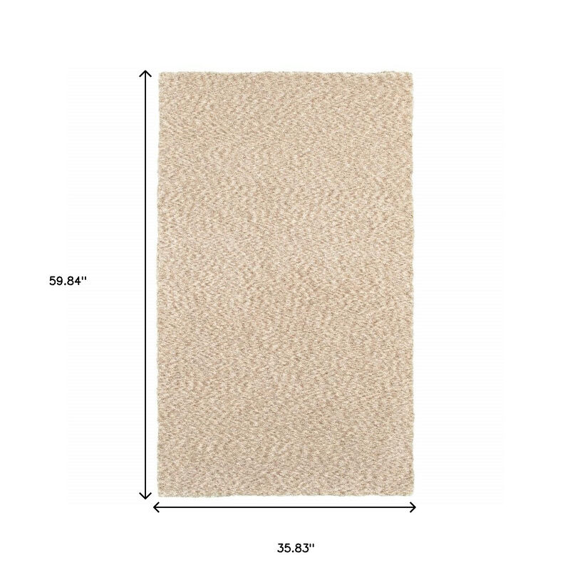 HomeRoots 3' X 5' Beige Shag Hand Tufted Area Rug image number 4
