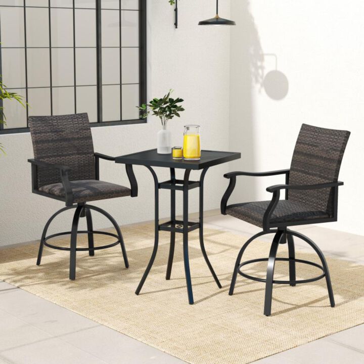 Hivvago 3 Pieces PE Wicker Patio Swivel Bar Set with Quick-Drying Foam
