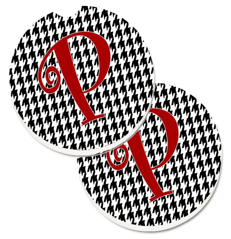 Caroline's Treasures Monogram Initial P Houndstooth black Set of 2 Cup Holder Car Coasters CJ1035-PCARC, 2.56, Multicolor