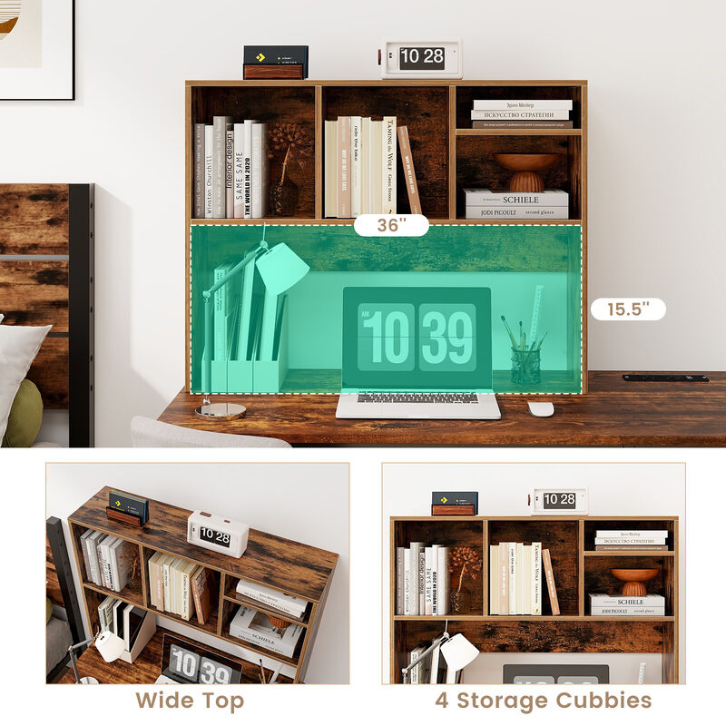Desktop Bookcase with 4 Cubbies and Open Back, Ideal for Office or Study Desk