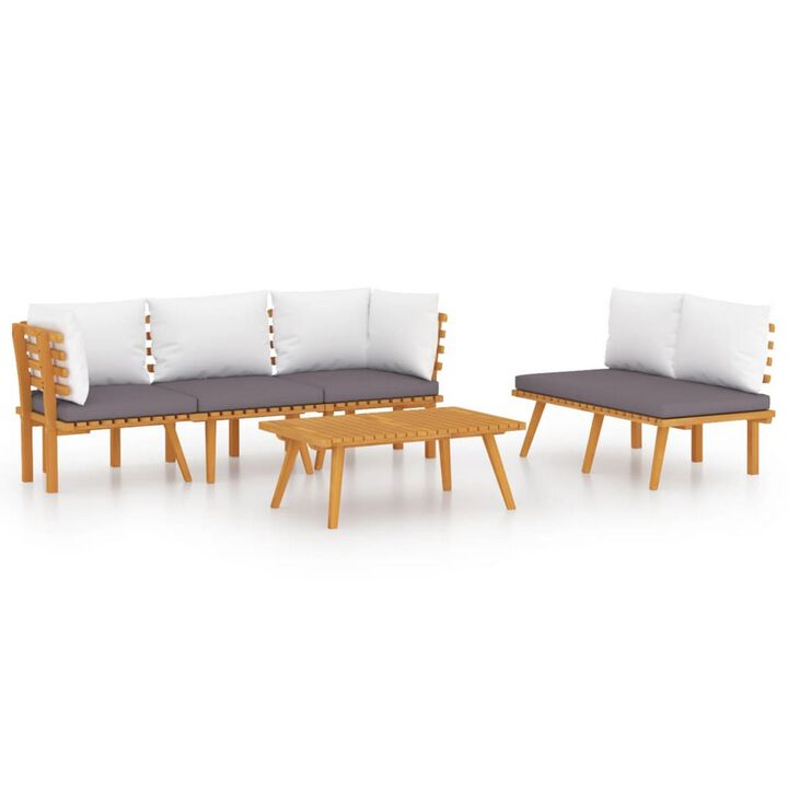 Roma 5pc Modular Outdoor Sofa and Table Set, Solid Wood, Gray, White - Benzara