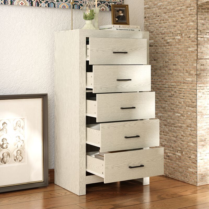 FUFU&GAGA 5-Drawer Chest for Bedroom Storage, (23.6" W x 15.7" D x 45.3" H), White