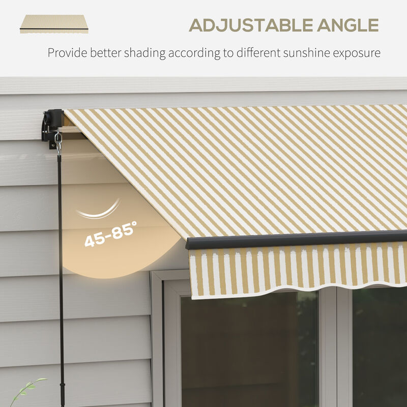 Outsunny 8' x 6.5' Retractable Awning, Patio Awning Sunshade Shelter with Manual Crank Handle, 280gsm UV Resistant Fabric and Aluminum Frame for Deck, Balcony, Yard, Beige and White