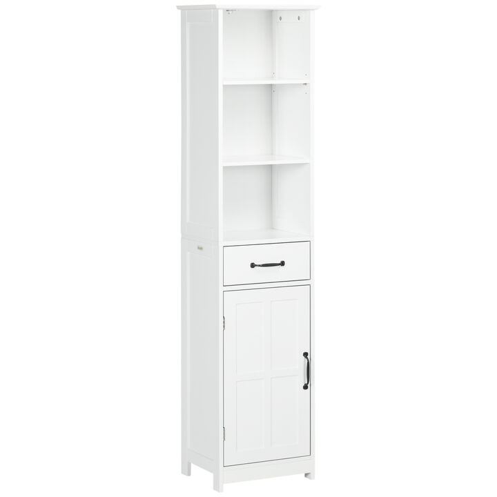 kleankin Bathroom Storage Cabinet Linen Tower with 3 Open Shelves White
