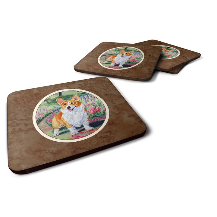 Caroline's Treasures 7077FC Pembroke Corgi Springtime Foam Coasters (Set of 4), 3.5, Multicolor