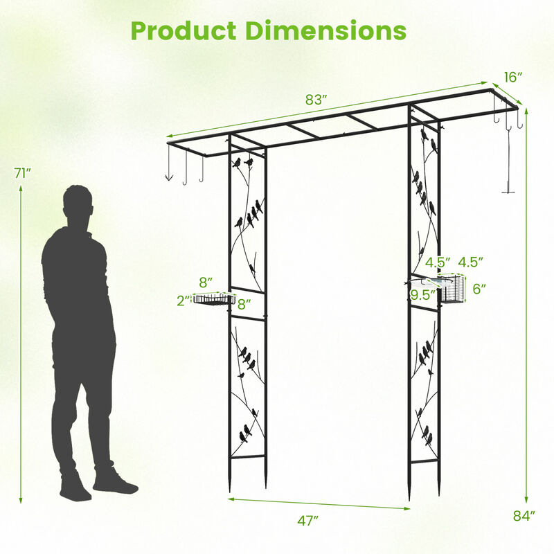 84 Inch Outdoor Bird Feeding Station with Garden Arbor and Water Bowl image number 2