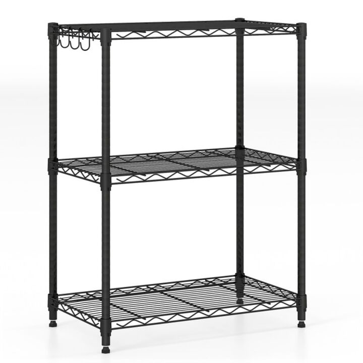 3-Tier Metal Storage Shelving Unit 450 LBS Capacity with V-Shaped Wire Rack and Hooks