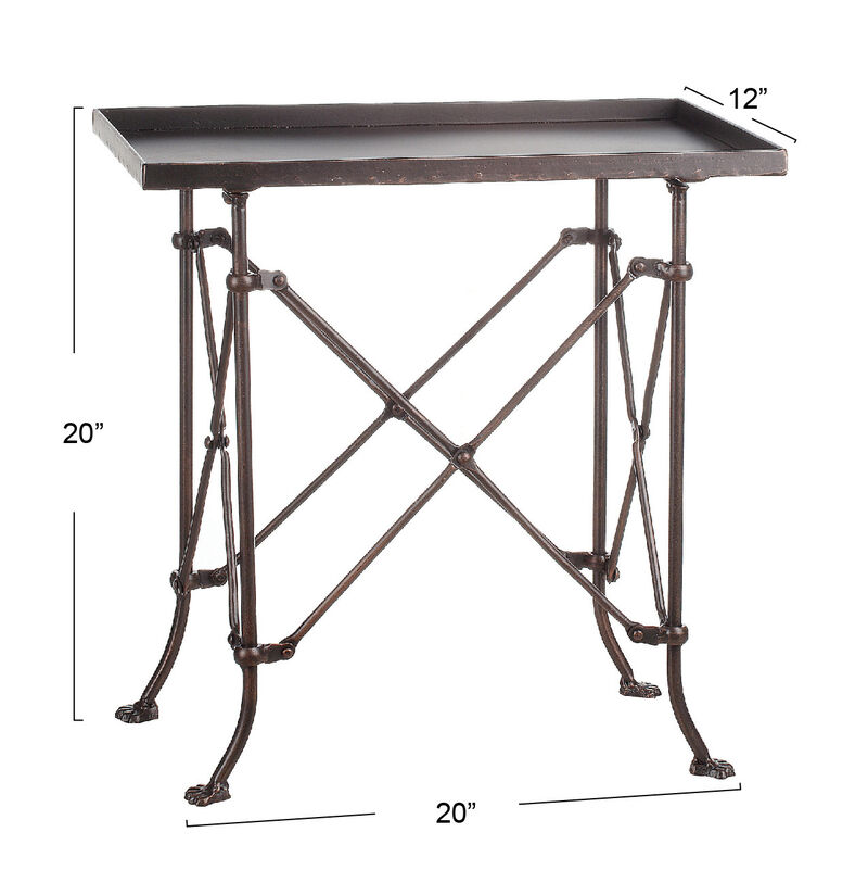 Vintage Rectangular Metal Side Table with Claw Sole Feet, Antique Bronze image number 2