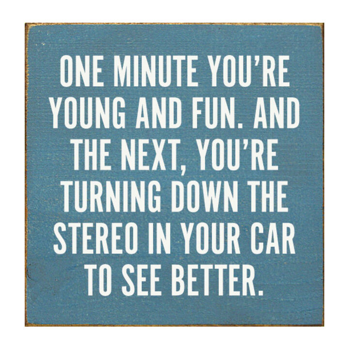Funny Aging Quote Wood Sign One Minute You're Young and Fun Rustic Home Wall Decor