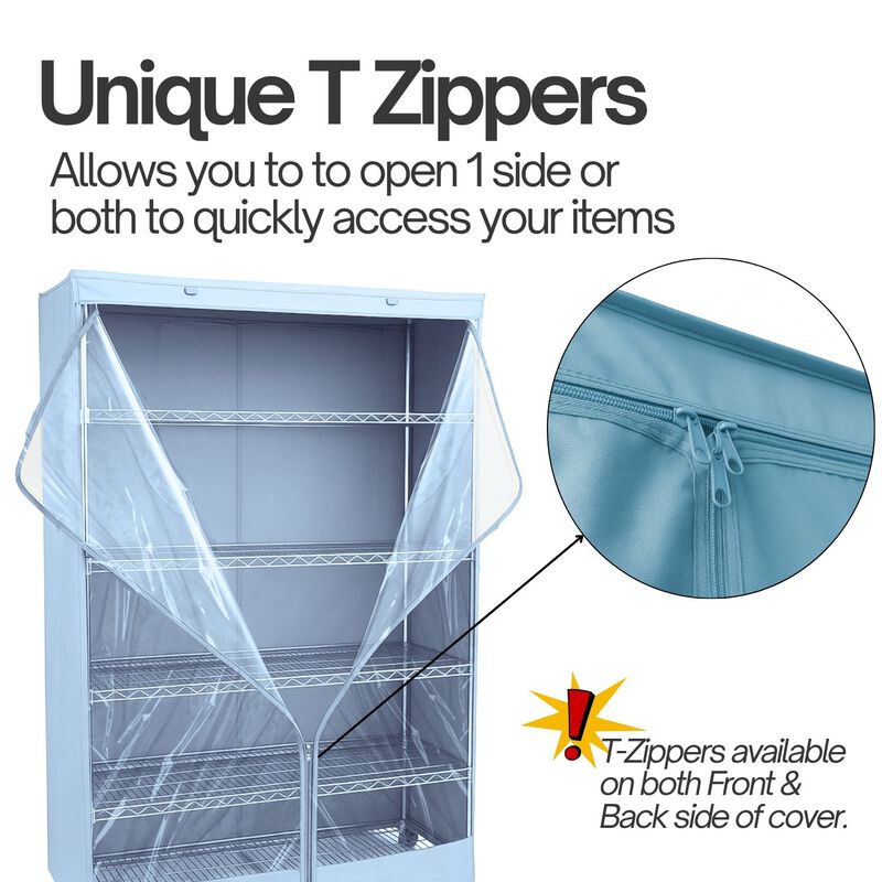Storage Shelving Unit Cover, fits racks 48"W x 18"D x 72"H one side see through panel in Glacier Blue image number 4